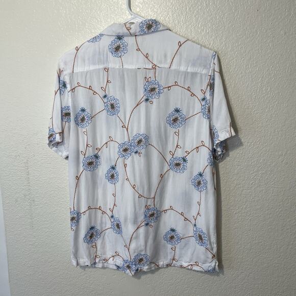 Free Planet Mens Embroidered Floral Linen Blend Shirt White Button Up Size M - Picture 4 of 5